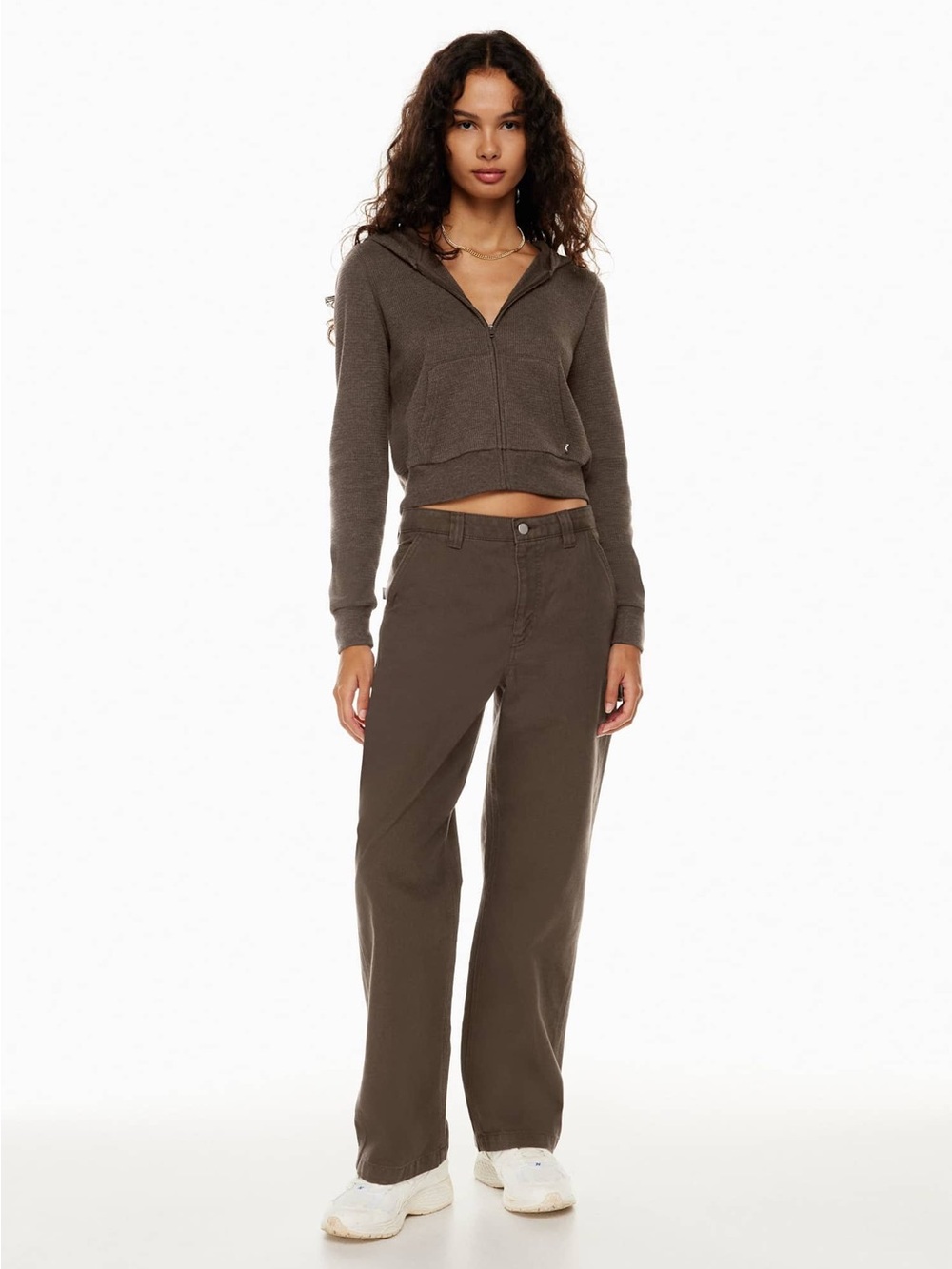 Aritzia TNA Waffle Zip-Front Hoodie in Dark Brown Size Medium - Picture 4 of 10